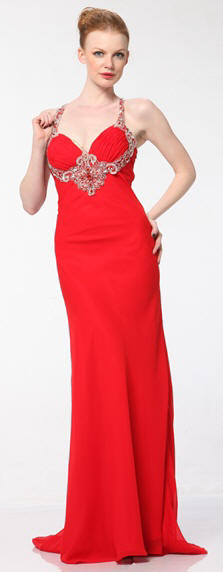 red evening dress, ball gown, evening wear