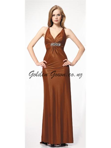 brown evening and ball dress