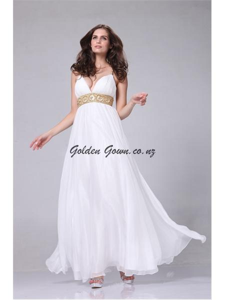 white evening gown, ball dress