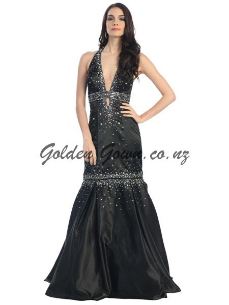 black evening dress, black prom dress